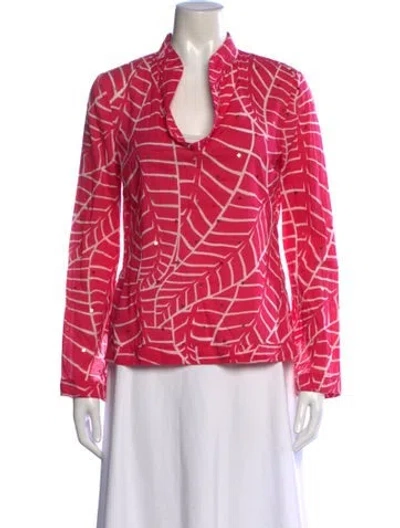 Pre-owned Tory Burch Printed Long Sleeve Blouse In Pink
