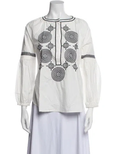 Pre-owned Tory Burch Printed Long Sleeve Blouse In White