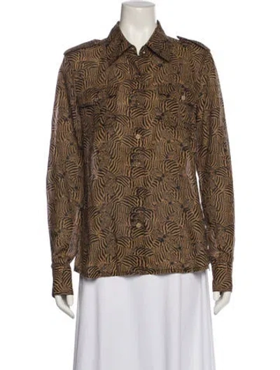 Pre-owned Tory Burch Printed Long Sleeve Button-up Top In Multi