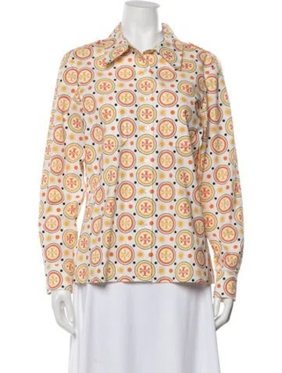 Pre-owned Tory Burch Printed Long Sleeve Button-up Top In Multi