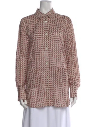 Pre-owned Tory Burch Printed Long Sleeve Button-up Top In Neutral