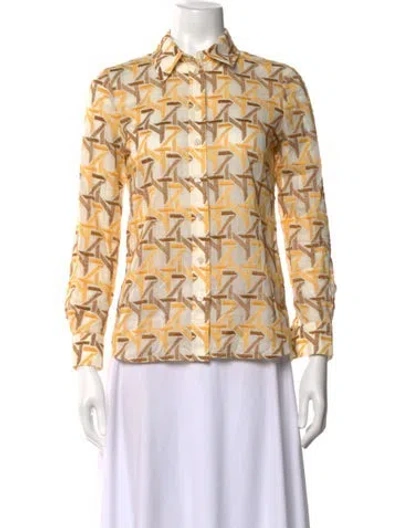 Pre-owned Tory Burch Printed Long Sleeve Button-up Top In Neutrals
