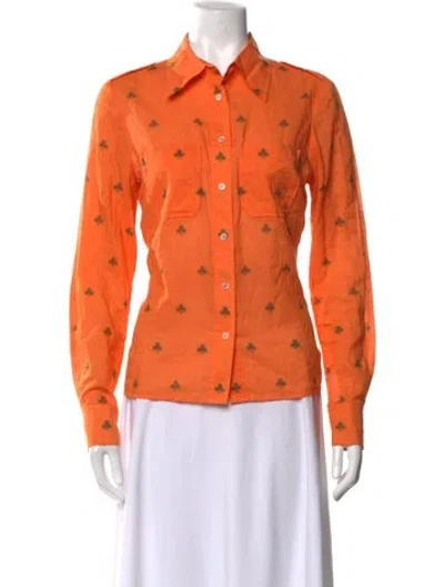 Pre-owned Tory Burch Printed Long Sleeve Button-up Top In Orange