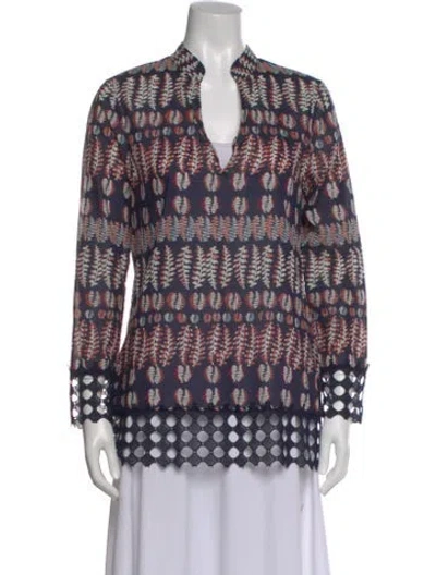 Pre-owned Tory Burch Printed Long Sleeve Top In Blue