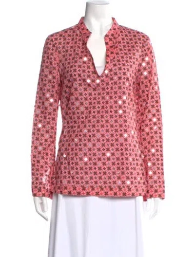 Pre-owned Tory Burch Printed Long Sleeve Top In Pink