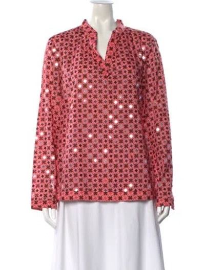 Pre-owned Tory Burch Printed Long Sleeve Top In Pink