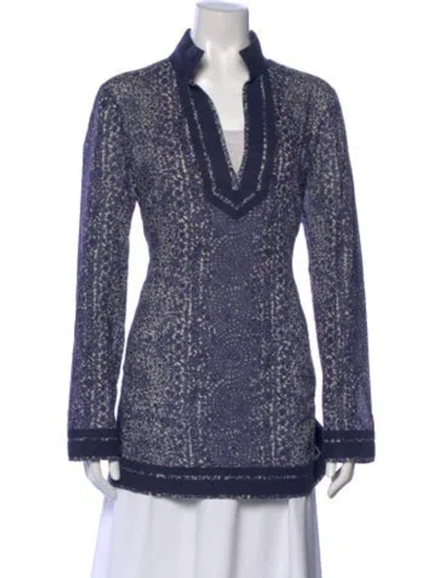 Pre-owned Tory Burch Printed Long Sleeve Tunic In Blue