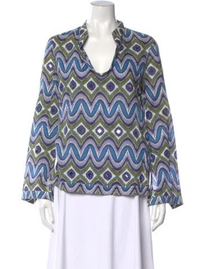 Pre-owned Tory Burch Printed Long Sleeve Tunic In Blue