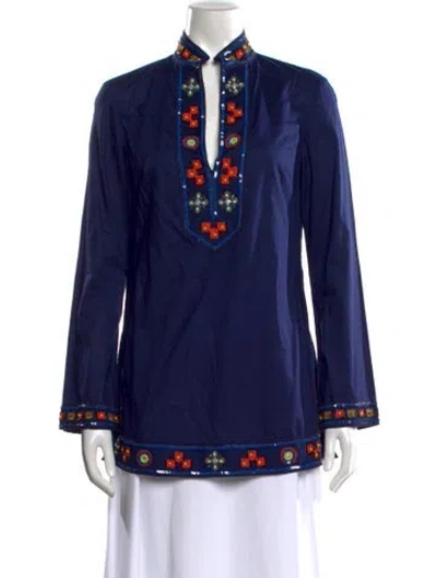 Pre-owned Tory Burch Printed Long Sleeve Tunic In Blue