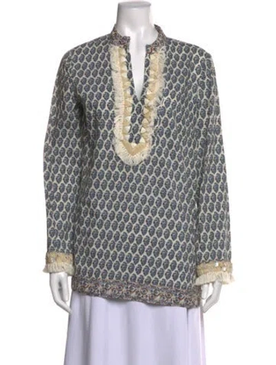 Pre-owned Tory Burch Printed Long Sleeve Tunic In Blue