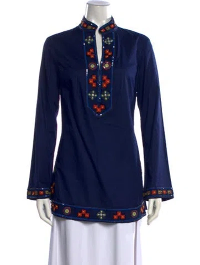 Pre-owned Tory Burch Printed Long Sleeve Tunic In Blue