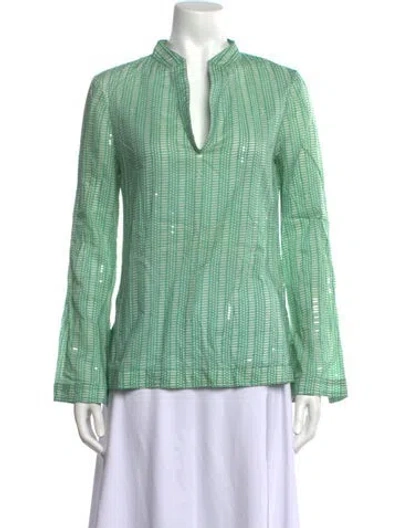 Pre-owned Tory Burch Printed Long Sleeve Tunic In Green