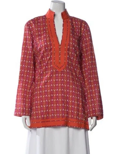 Pre-owned Tory Burch Printed Long Sleeve Tunic In Orange