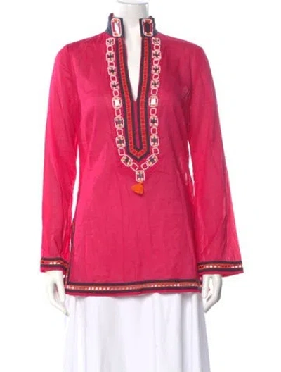Pre-owned Tory Burch Printed Long Sleeve Tunic In Pink