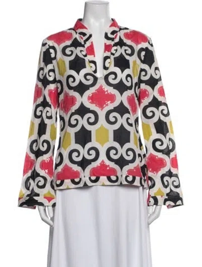 Pre-owned Tory Burch Printed Long Sleeve Tunic In White