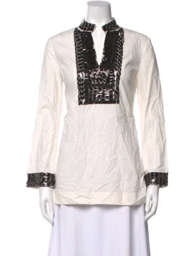 Pre-owned Tory Burch Printed Long Sleeve Tunic In White