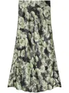 Tory Burch Floral Print Satin Midi Skirt In Green