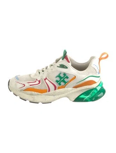 Pre-owned Tory Burch Printed Mesh Accents Sneakers In White