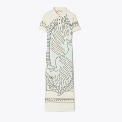 Tory Burch Printed Mesh Polo Dress In Grey