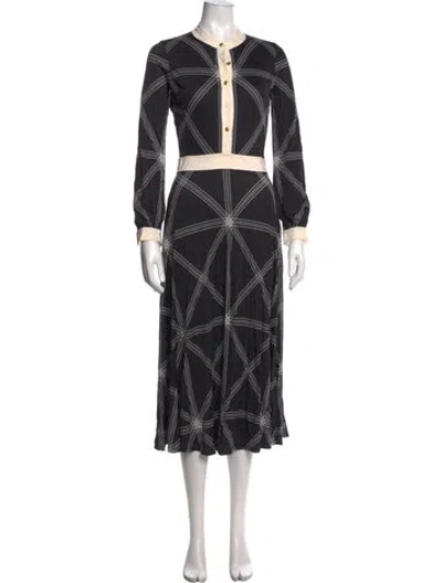 Pre-owned Tory Burch Printed Midi Length Dress In Black/neutrals