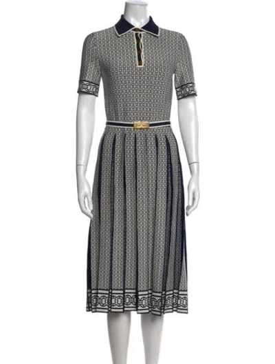 Pre-owned Tory Burch Printed Midi Length Dress In Blue
