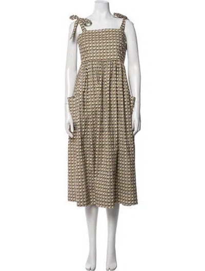Pre-owned Tory Burch Printed Midi Length Dress In Brown