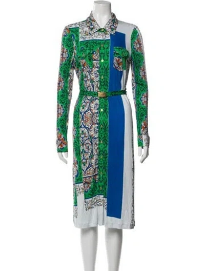 Pre-owned Tory Burch Printed Midi Length Dress In Green