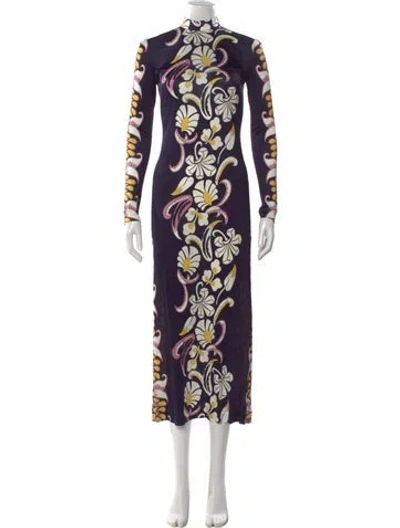 Pre-owned Tory Burch Printed Midi Length Dress In Purple