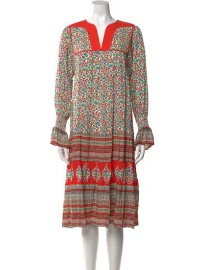 Pre-owned Tory Burch Printed Midi Length Dress W/ Tags In Orange