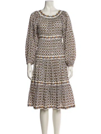 Pre-owned Tory Burch Printed Midi Length Dress In White
