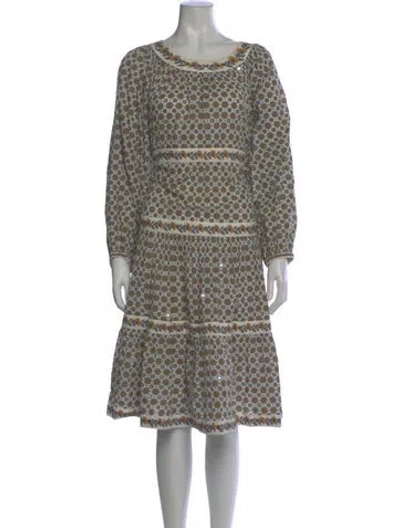 Pre-owned Tory Burch Printed Midi Length Dress In White