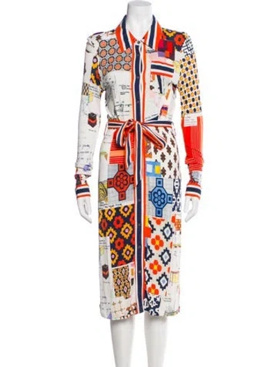Pre-owned Tory Burch Printed Midi Length Dress In White