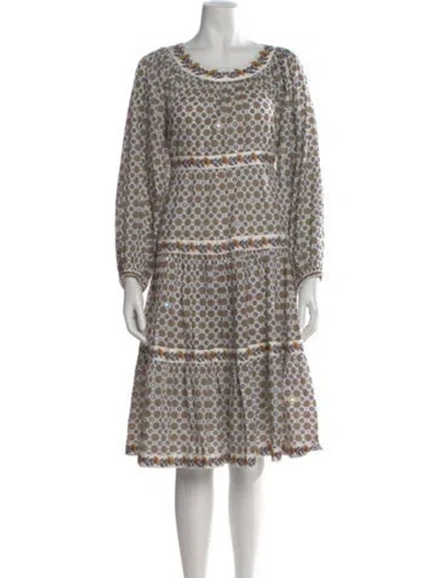 Pre-owned Tory Burch Printed Midi Length Dress In White