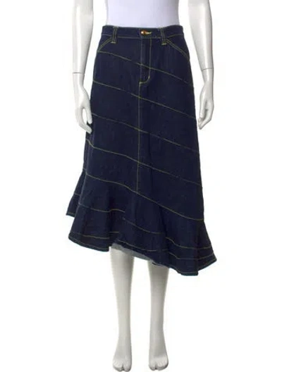 Pre-owned Tory Burch Printed Midi Length Skirt In Blue