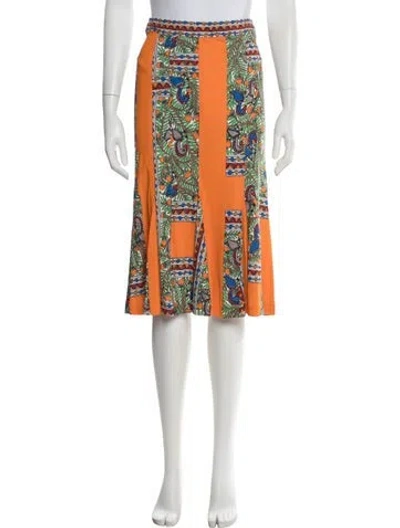 Pre-owned Tory Burch Printed Midi Length Skirt In Orange