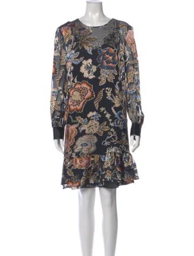 Pre-owned Tory Burch Printed Mini Dress In Black