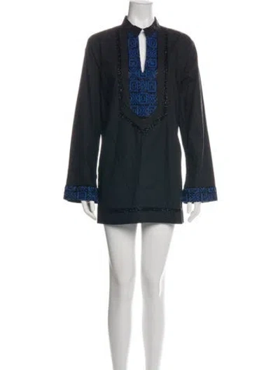 Pre-owned Tory Burch Printed Mini Dress In Black