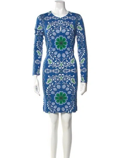 Pre-owned Tory Burch Printed Mini Dress In Blue