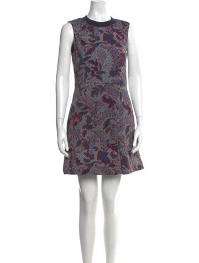 Pre-owned Tory Burch Printed Mini Dress In Blue