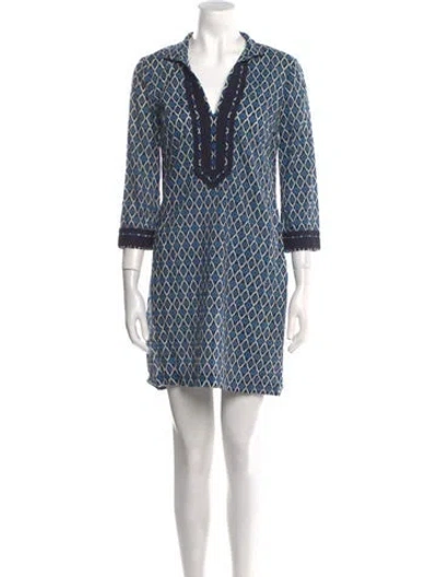 Pre-owned Tory Burch Printed Mini Dress In Blue