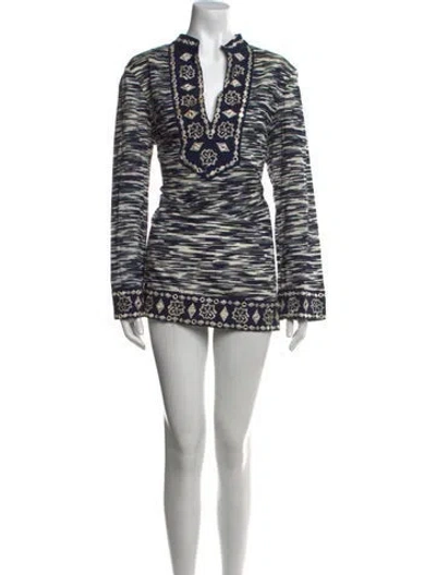Pre-owned Tory Burch Printed Mini Dress In Blue