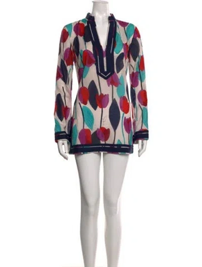 Pre-owned Tory Burch Printed Mini Dress In Blue