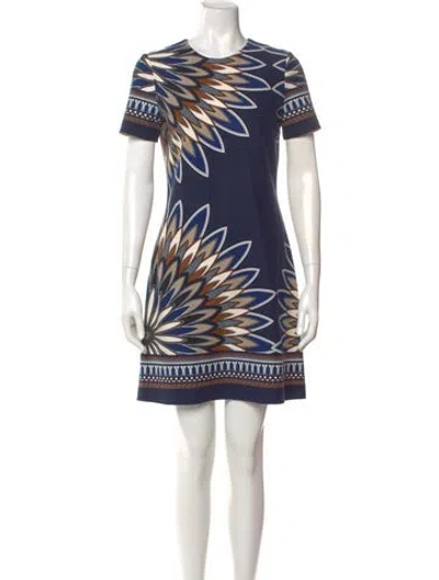 Pre-owned Tory Burch Printed Mini Dress In Blue