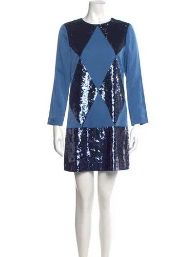 Pre-owned Tory Burch Printed Mini Dress In Blue