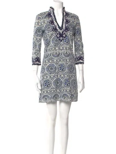 Pre-owned Tory Burch Printed Mini Dress In Blue