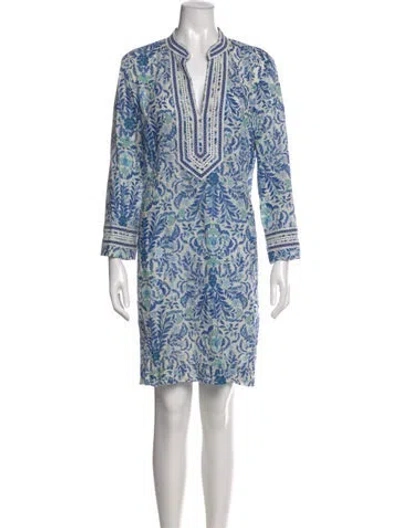 Pre-owned Tory Burch Printed Mini Dress In Blue