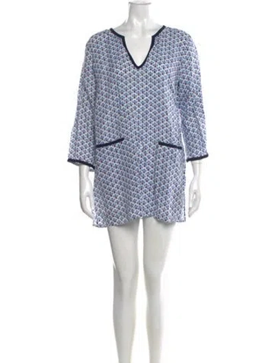 Pre-owned Tory Burch Printed Mini Dress In Blue