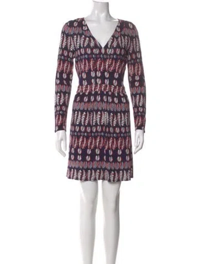 Pre-owned Tory Burch Printed Mini Dress In Blue