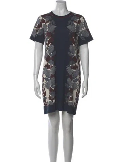 Pre-owned Tory Burch Printed Mini Dress In Blue