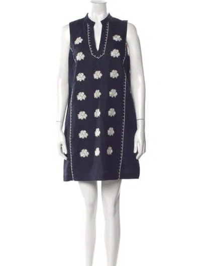 Pre-owned Tory Burch Printed Mini Dress In Blue